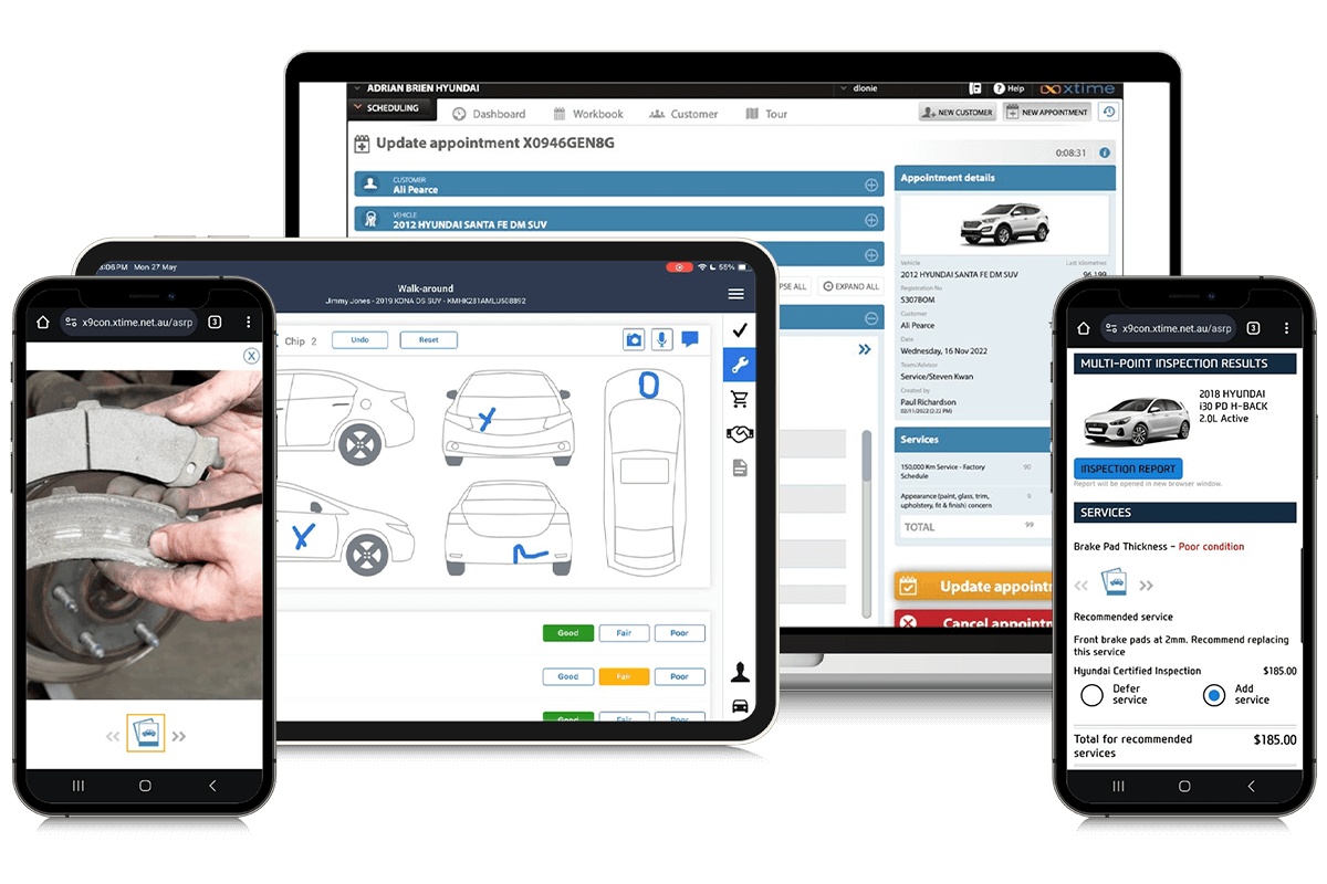 ServiceIQ appointment scheduling, tablet vehicle walk-around and mobile multi-point inspection results